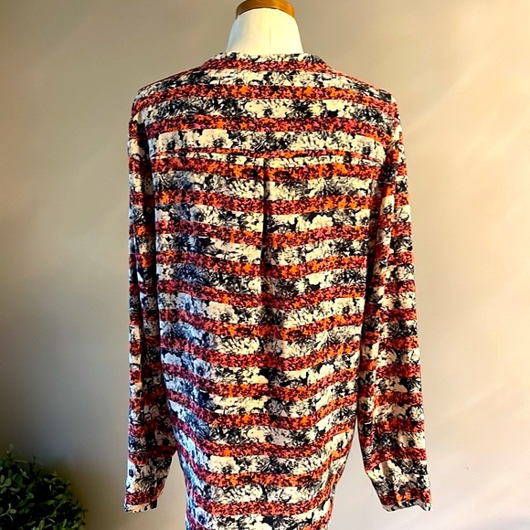 MADEWELL Broadway Broome floral striped 100% SILK 1/2 way button front blouse L - Picture 3 of 11